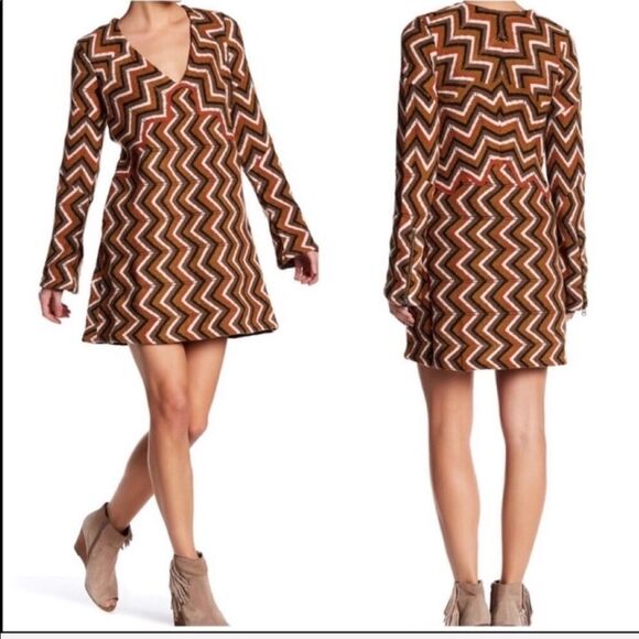 Free People Rhiannon Wool Blend Chevron Dress XS - Picture 10 of 10